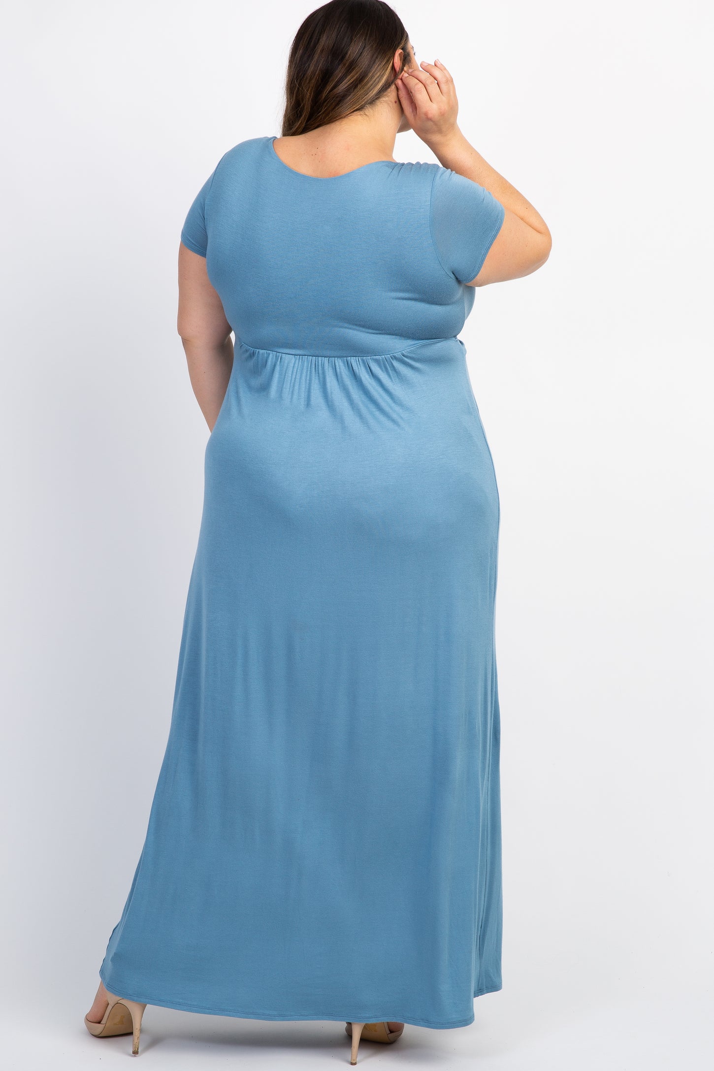 Blue Draped Plus Nursing Maxi Dress