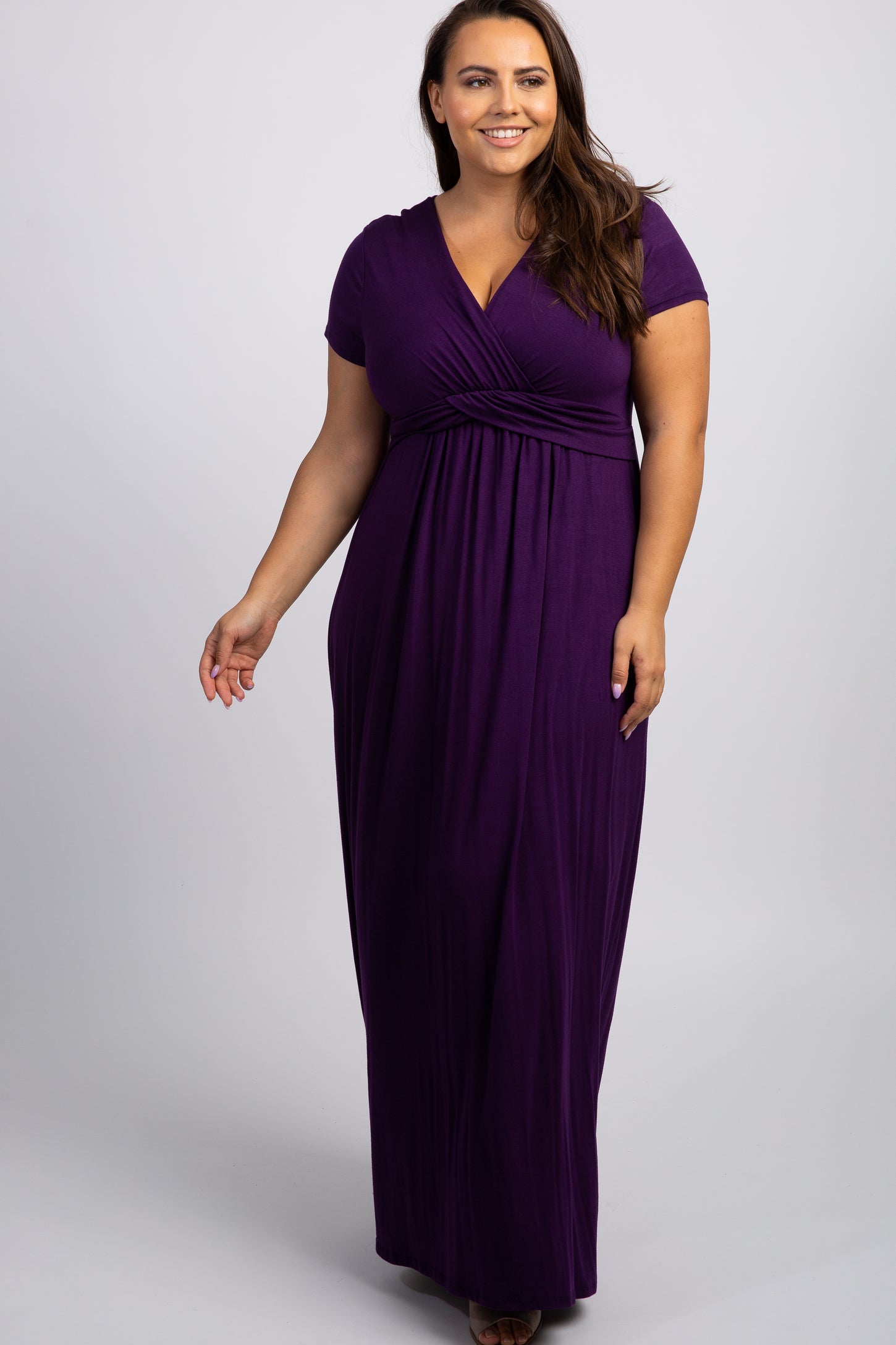 Purple Draped Plus Maternity/Nursing Maxi Dress– PinkBlush