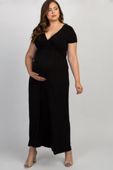 PinkBlush Black Draped Maternity/Nursing Plus Maxi Dress