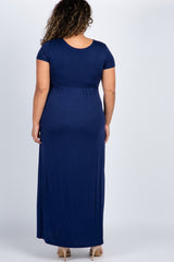PinkBlush Navy Blue Draped Maternity/Nursing Plus Maxi Dress