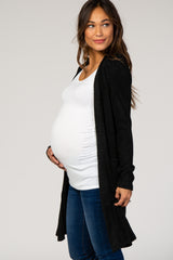 PinkBlush Black Solid Knit Elbow Patch Maternity Cardigan
