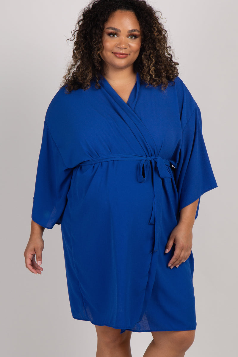 Royal Blue Solid Delivery/Nursing Maternity Plus Robe– PinkBlush