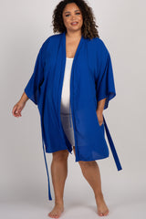 Royal Blue Solid Delivery/Nursing Maternity Plus Robe