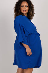 Royal Blue Solid Delivery/Nursing Maternity Plus Robe