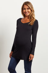 Black Solid Long Sleeve Maternity Top