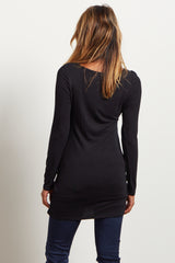 Black Solid Long Sleeve Maternity Top