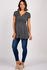 PinkBlush Charcoal Draped Front Maternity/Nursing Top