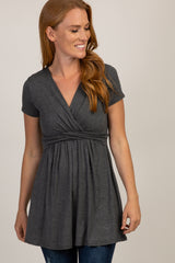 PinkBlush Charcoal Draped Front Maternity/Nursing Top
