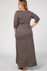 Mocha 3/4 Sleeve Plus Maternity Maxi Dress