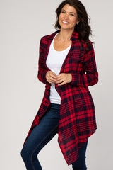 Red Flannel Crochet Accent Draped Cardigan
