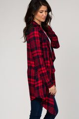Red Flannel Crochet Accent Draped Cardigan