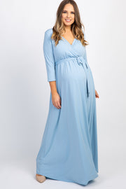 PinkBlush Periwinkle Draped 3/4 Sleeve Plus Maternity Maxi Dress