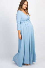PinkBlush Periwinkle Draped 3/4 Sleeve Plus Maternity Maxi Dress