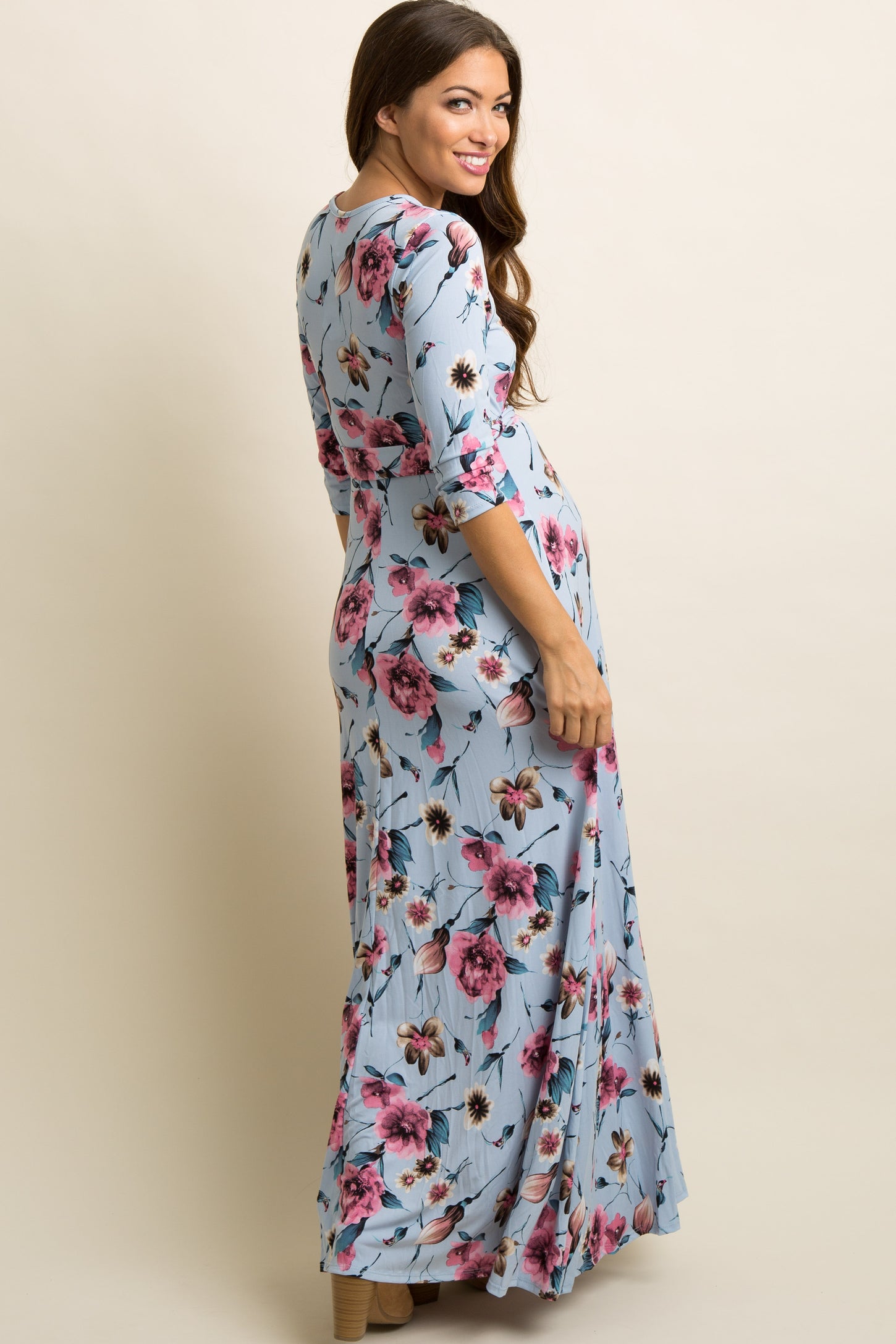 Blue Floral Maternity/Nursing Maxi Wrap Dress– PinkBlush