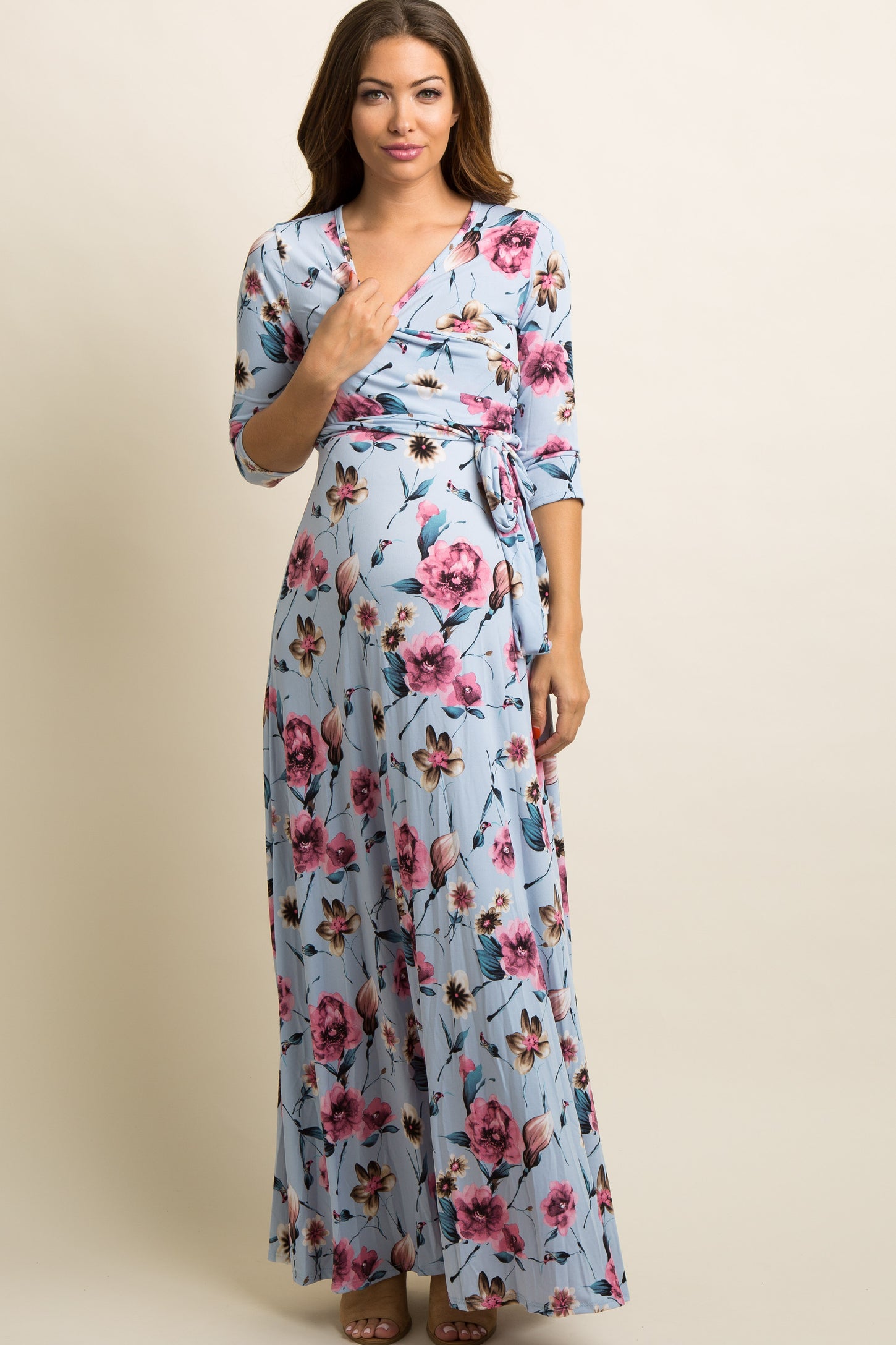 Blue Floral Maternity/Nursing Maxi Wrap Dress– PinkBlush