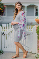 Light Blue Floral Chiffon Maternity Cover Up