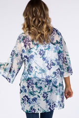 PinkBlush Ivory Blue Floral Chiffon Bell Sleeve Cover Up