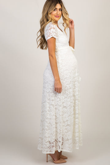 Ivory Lace Sash Tie Maternity Gown
