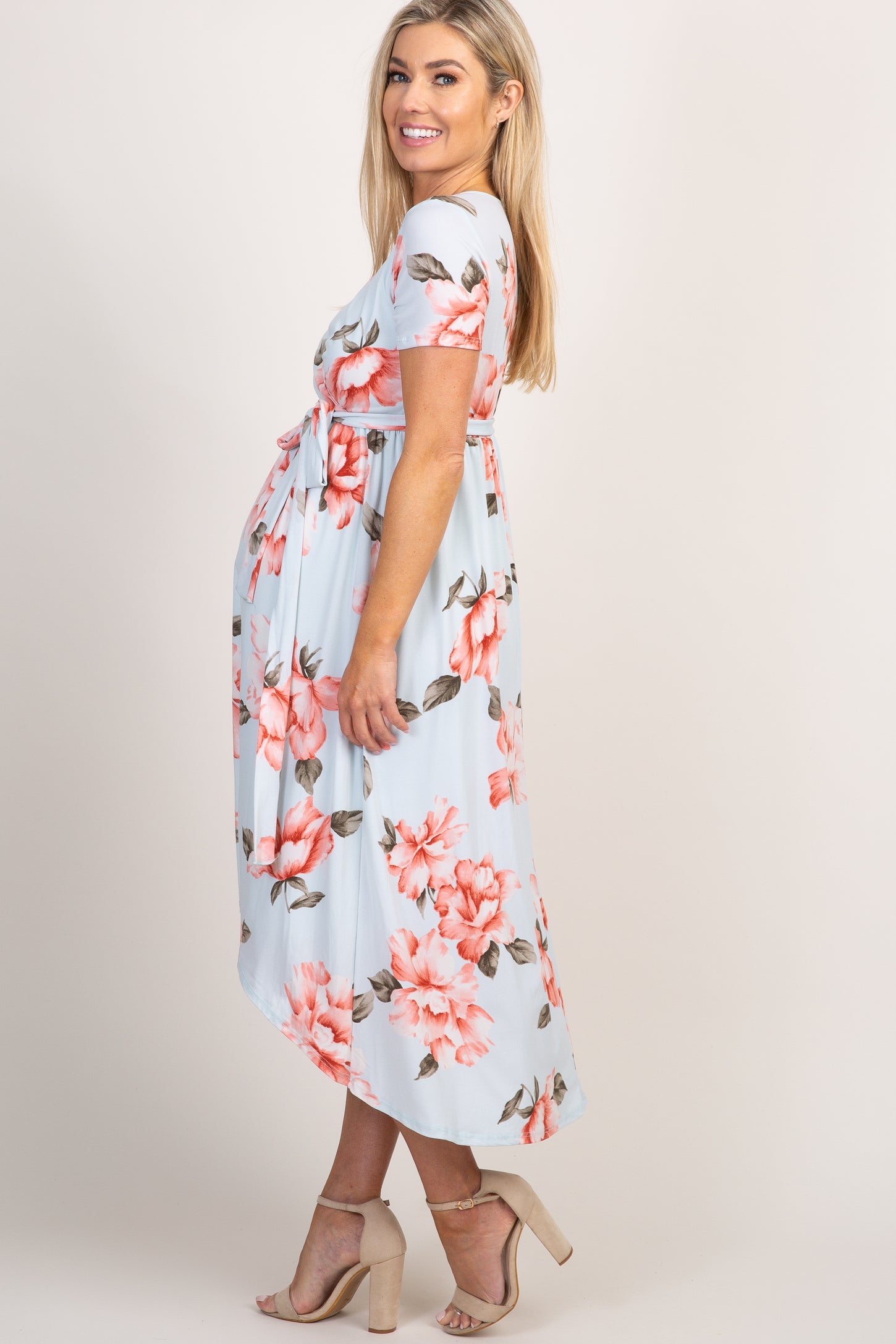 Light Blue Floral Hi-Low Maternity Wrap Dress– PinkBlush
