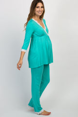 Aqua Lace Trim Maternity Pajama Set