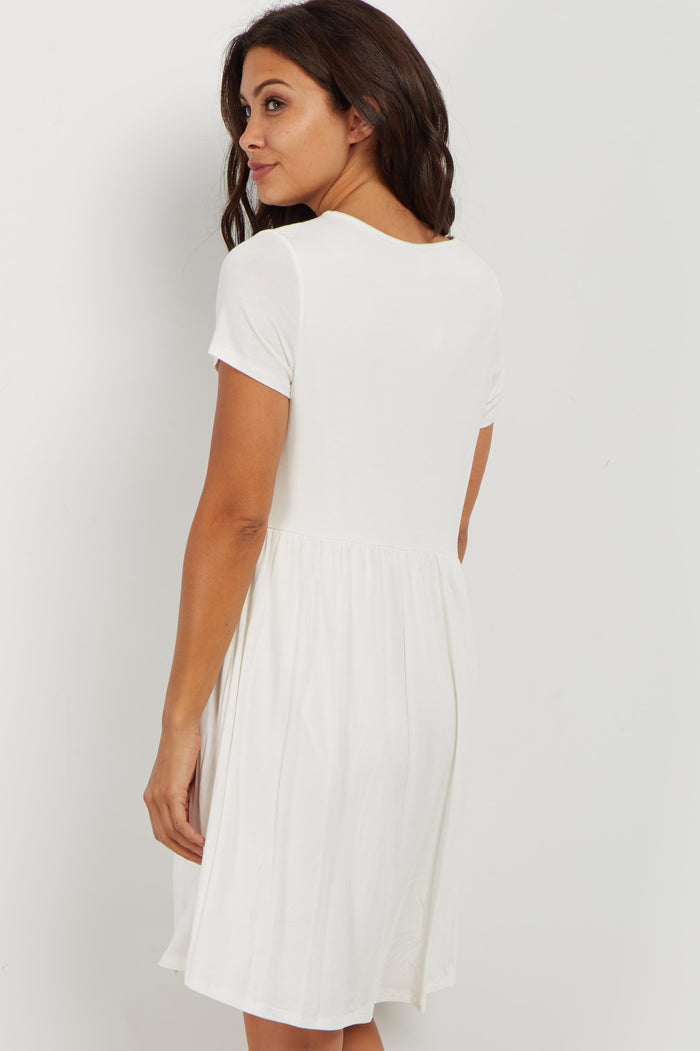 PinkBlush Ivory Solid Crochet Trim Maternity Shift Dress