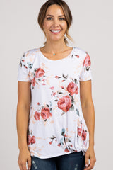 PinkBlush Ivory Floral Knotted Hem Top