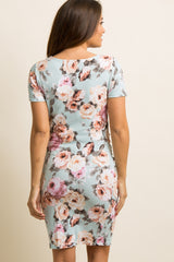 PinkBlush Tall Light Blue Rose Floral Fitted Maternity Dress