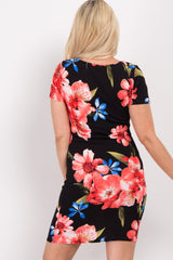 Black Floral Fitted Maternity Dress