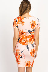 Peach Floral Fitted Maternity Dress