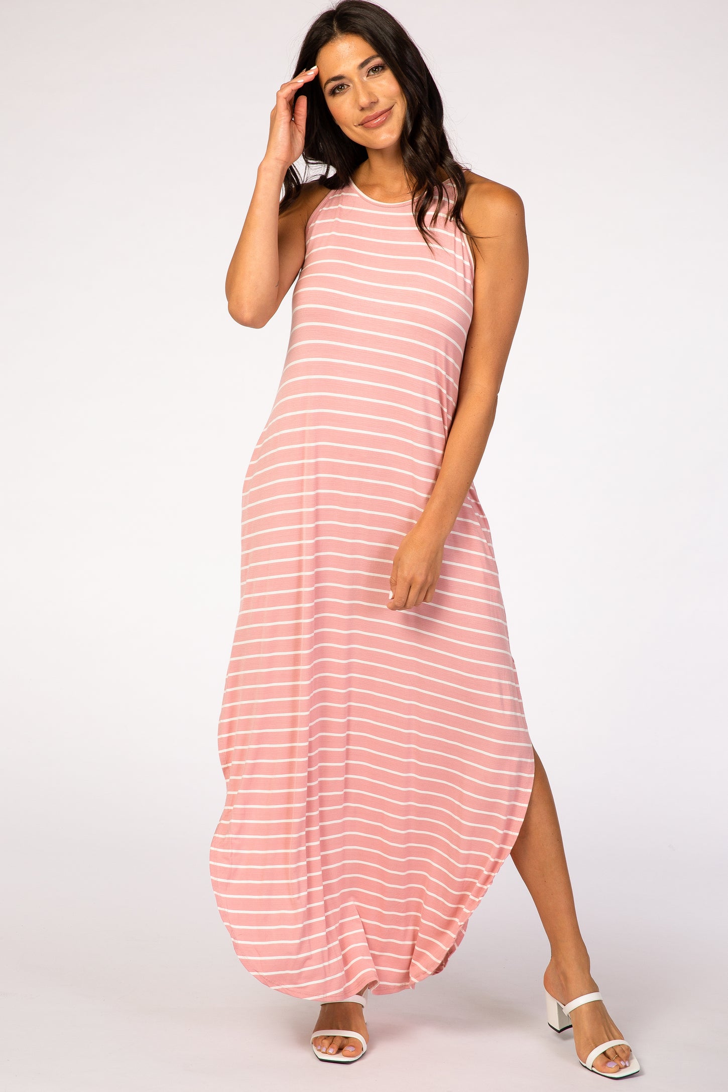 Pink Striped Cami Strap Maxi Dress