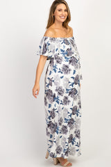 Ivory Floral Off Shoulder Sash Tie Maternity Maxi Dress