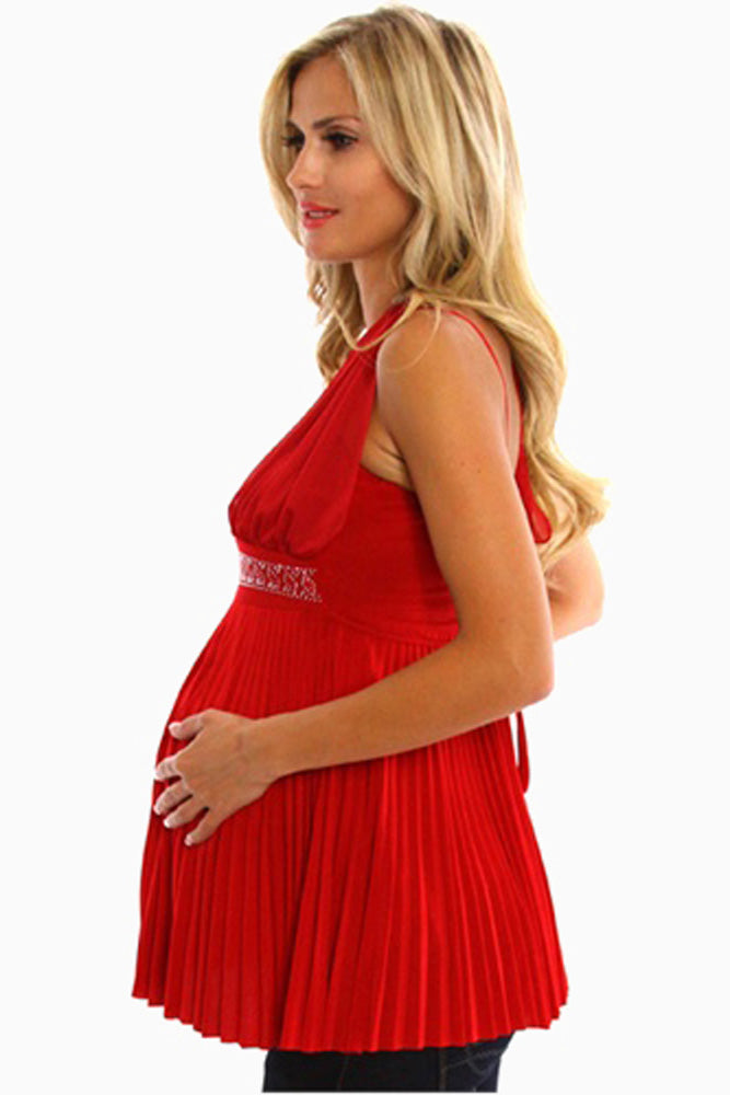Red Studded Halter Maternity Tank Top