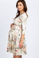 PinkBlush Ivory Floral Sash Tie Maternity/Nursing Dress
