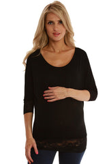 Black 3/4 Sleeve Maternity Shirt W/Lace