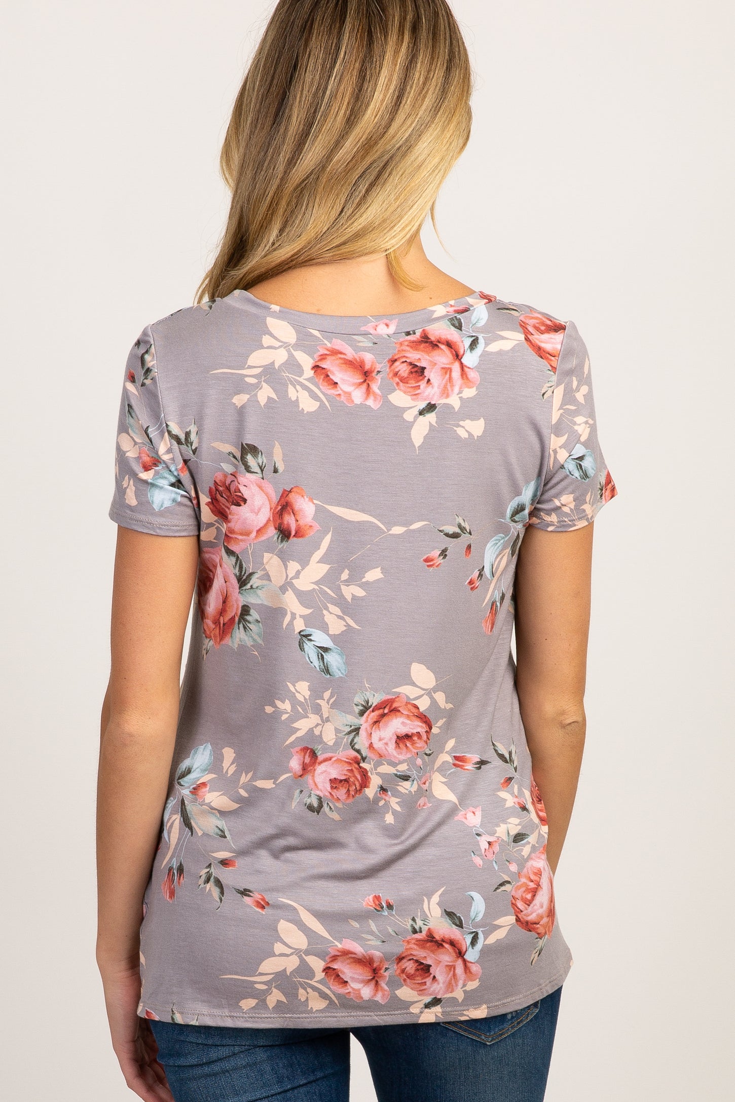 PinkBlush Taupe Floral Maternity Knot Top