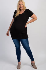 PinkBlush Black Ruched Short Sleeve Plus Maternity Top