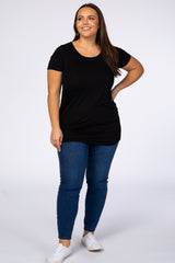 PinkBlush Black Ruched Short Sleeve Plus Top
