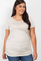PinkBlush Beige Ruched Short Sleeve Plus Maternity Top
