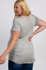 PinkBlush Grey Ruched Short Sleeve Plus Maternity Top