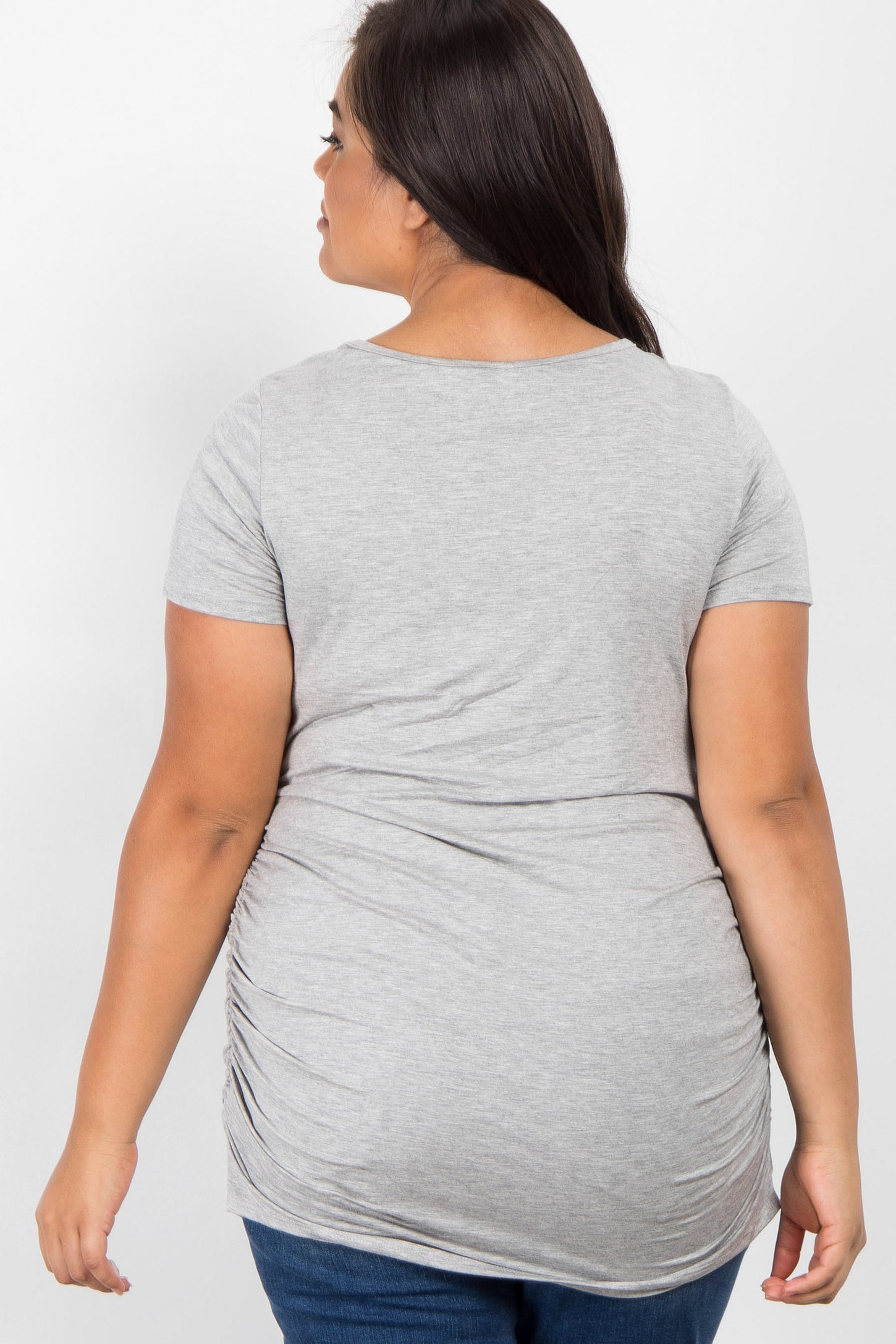PinkBlush Grey Ruched Short Sleeve Plus Top