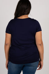 PinkBlush Navy Blue Ruched Short Sleeve Plus Top