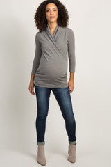 Mocha Solid Knit Maternity/Nursing Top