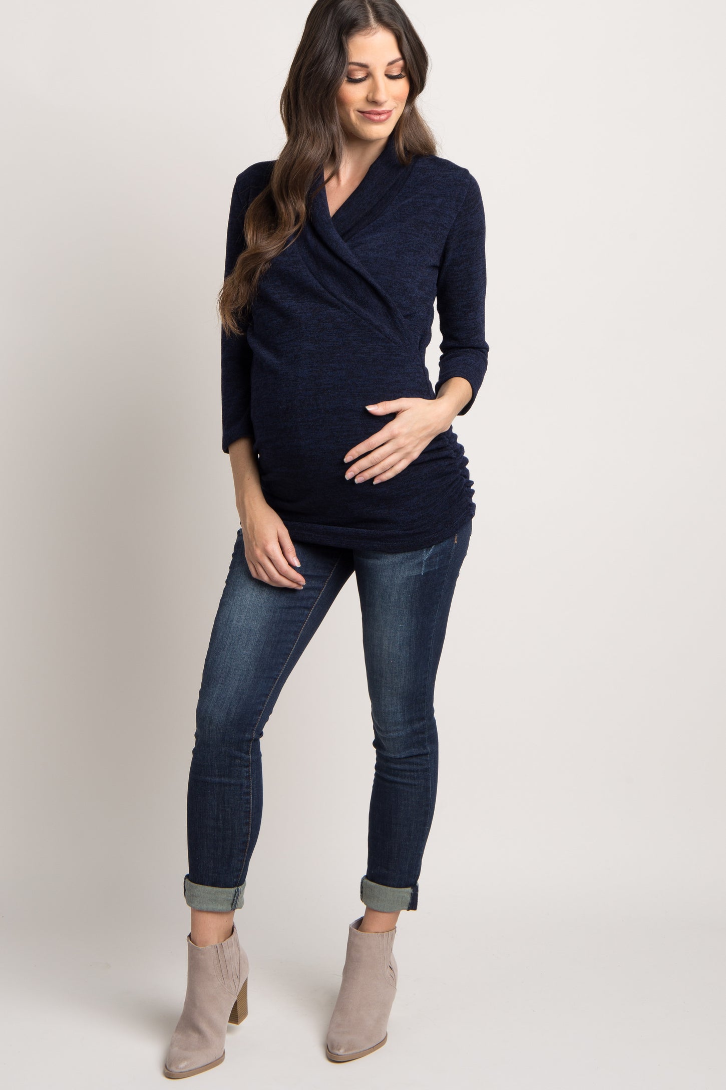 Navy Blue Knit Maternity/Nursing Top