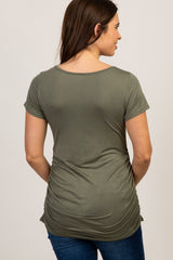 Green Ruched Short Sleeve Maternity Top