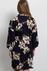 PinkBlush Navy Blue Floral Print Delivery/Nursing Maternity Robe