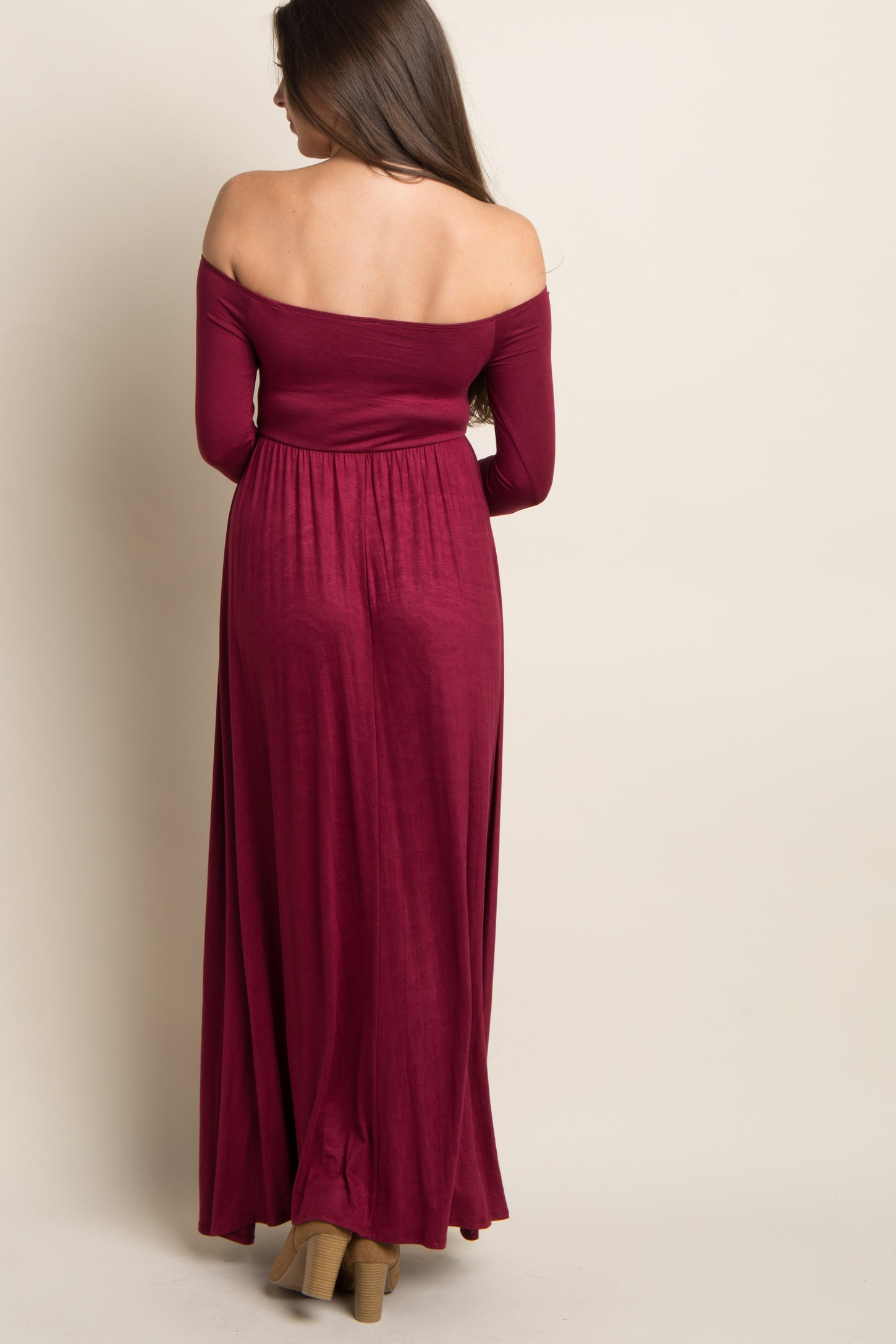 Dark Burgundy Solid Off Shoulder Maxi Dress– PinkBlush