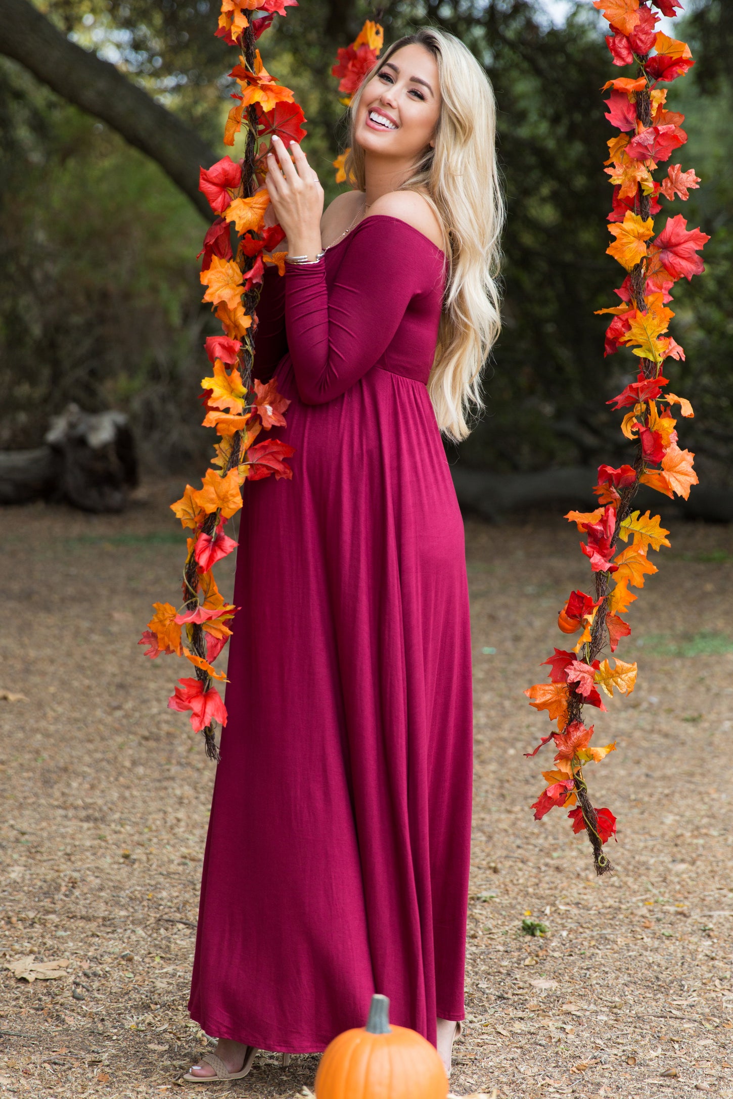 Dark Burgundy Solid Off Shoulder Maternity Maxi Dress PinkBlush Dark Burgundy Solid Off Shoulder Maternity Maxi Dress PinkBlush