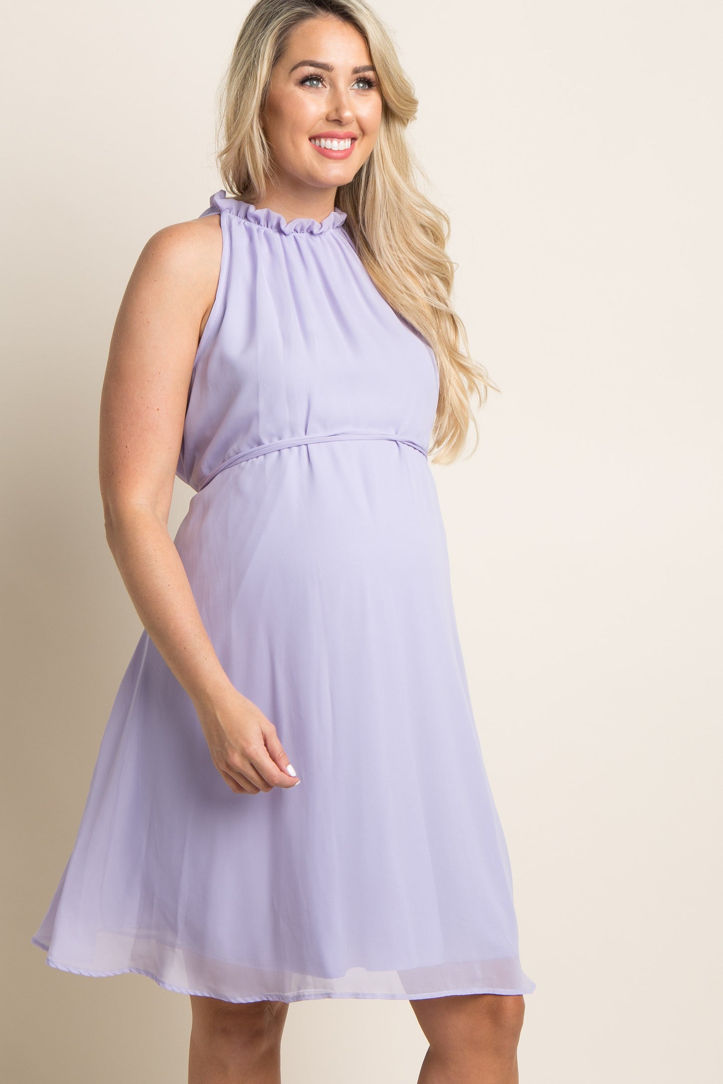 Lavender Chiffon High Neck Maternity Dress