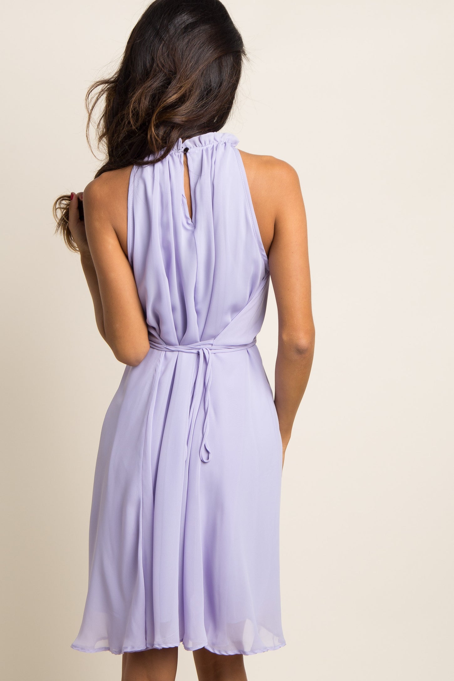 Lavender Chiffon High Neck Dress