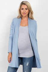 Blue Solid Maternity Cardigan